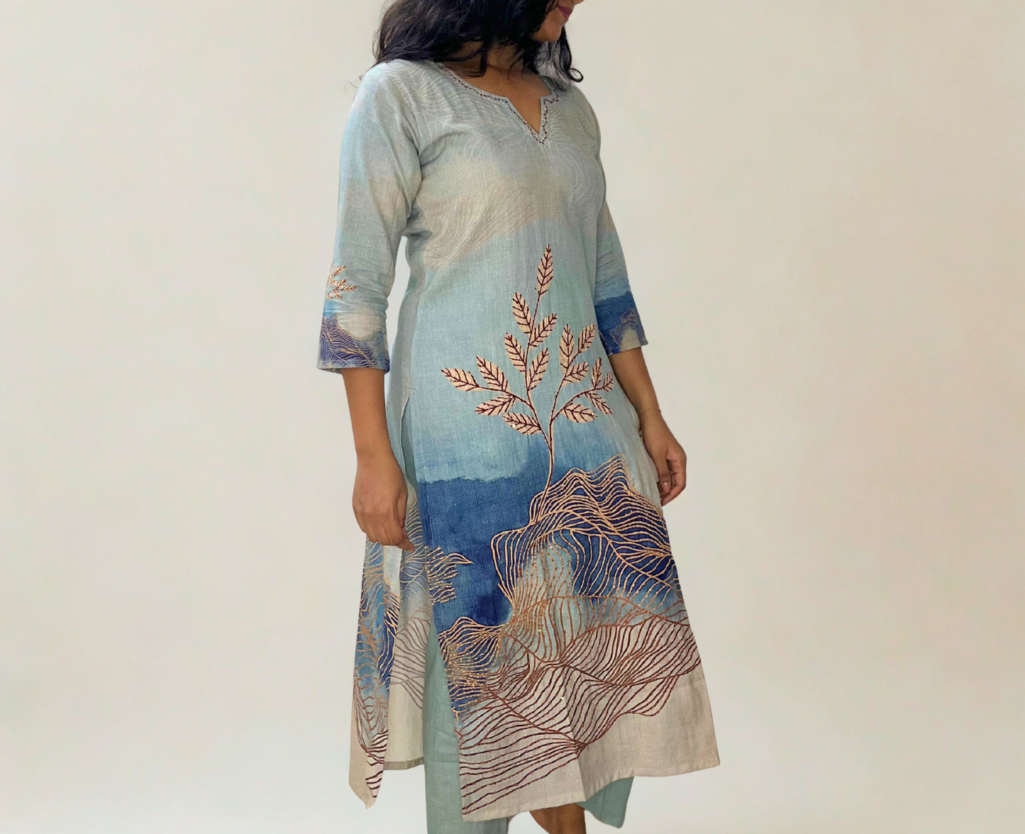 Tivah Ocean Mist Cotton Kurta-Pant Set