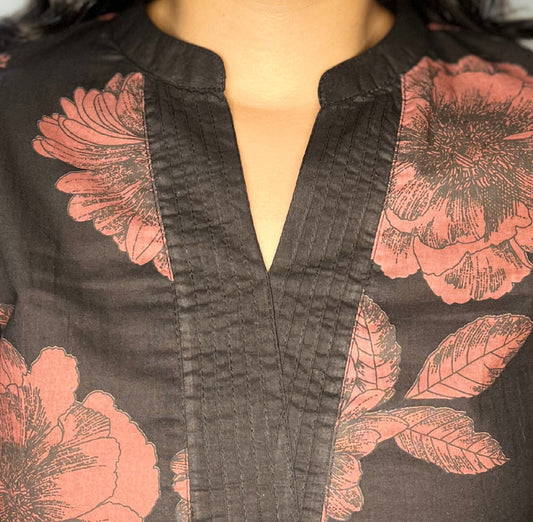 Tivah Noir Petal Cotton Kurta-Pant Set