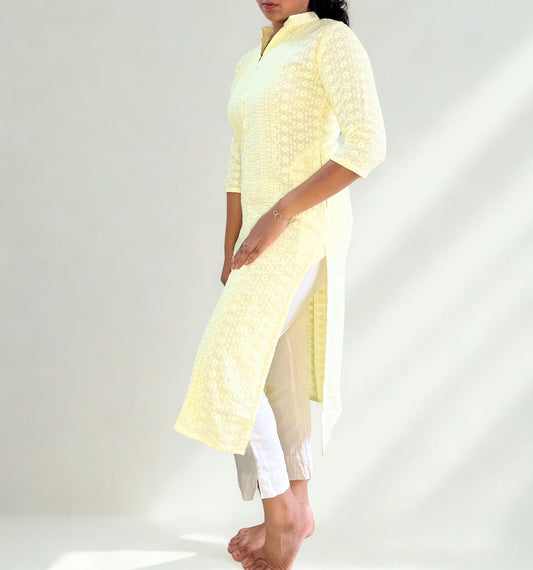 Tivah Lemon Whisper Cotton Kurta