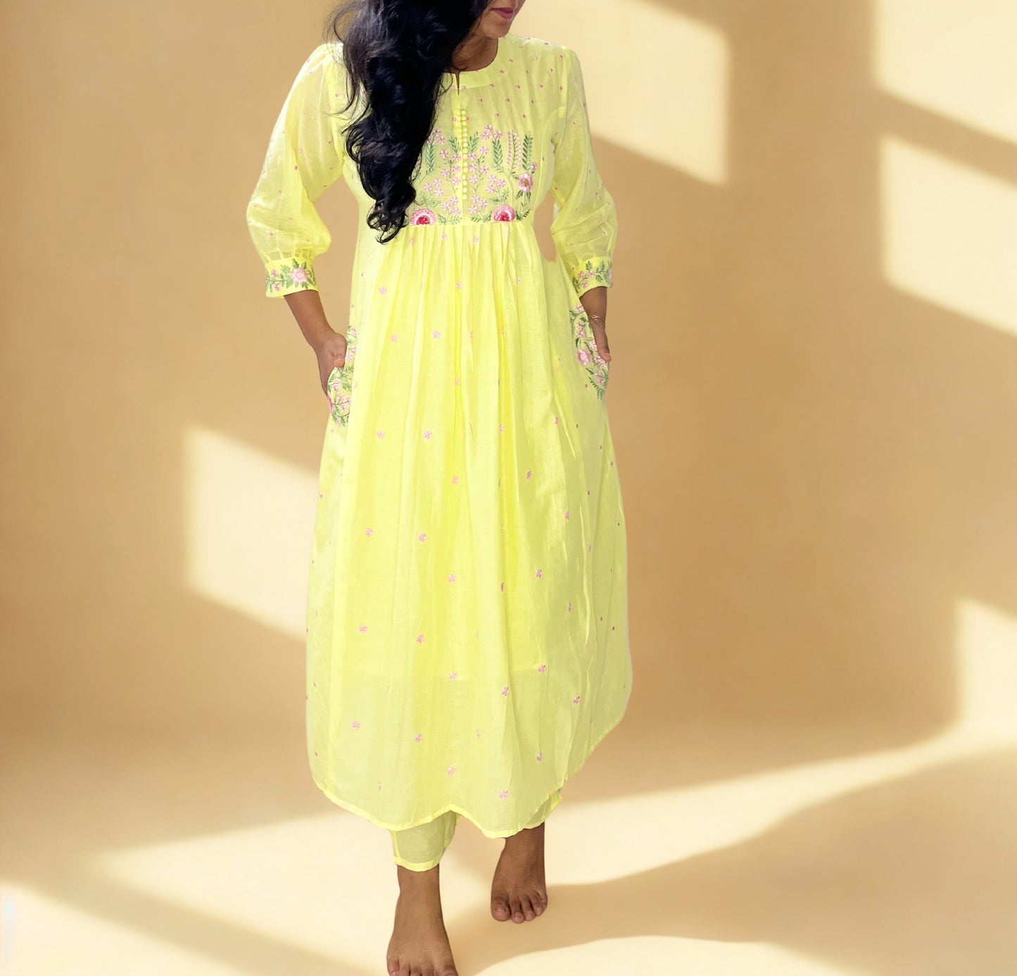 Tivah Lime Glow Cotton Suit Set