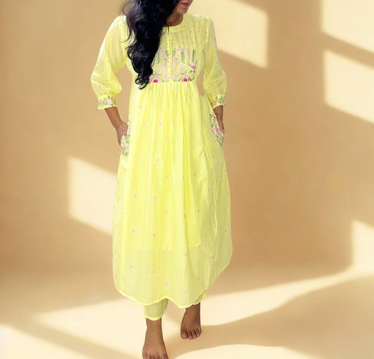 Tivah Lime Glow Cotton Suit Set