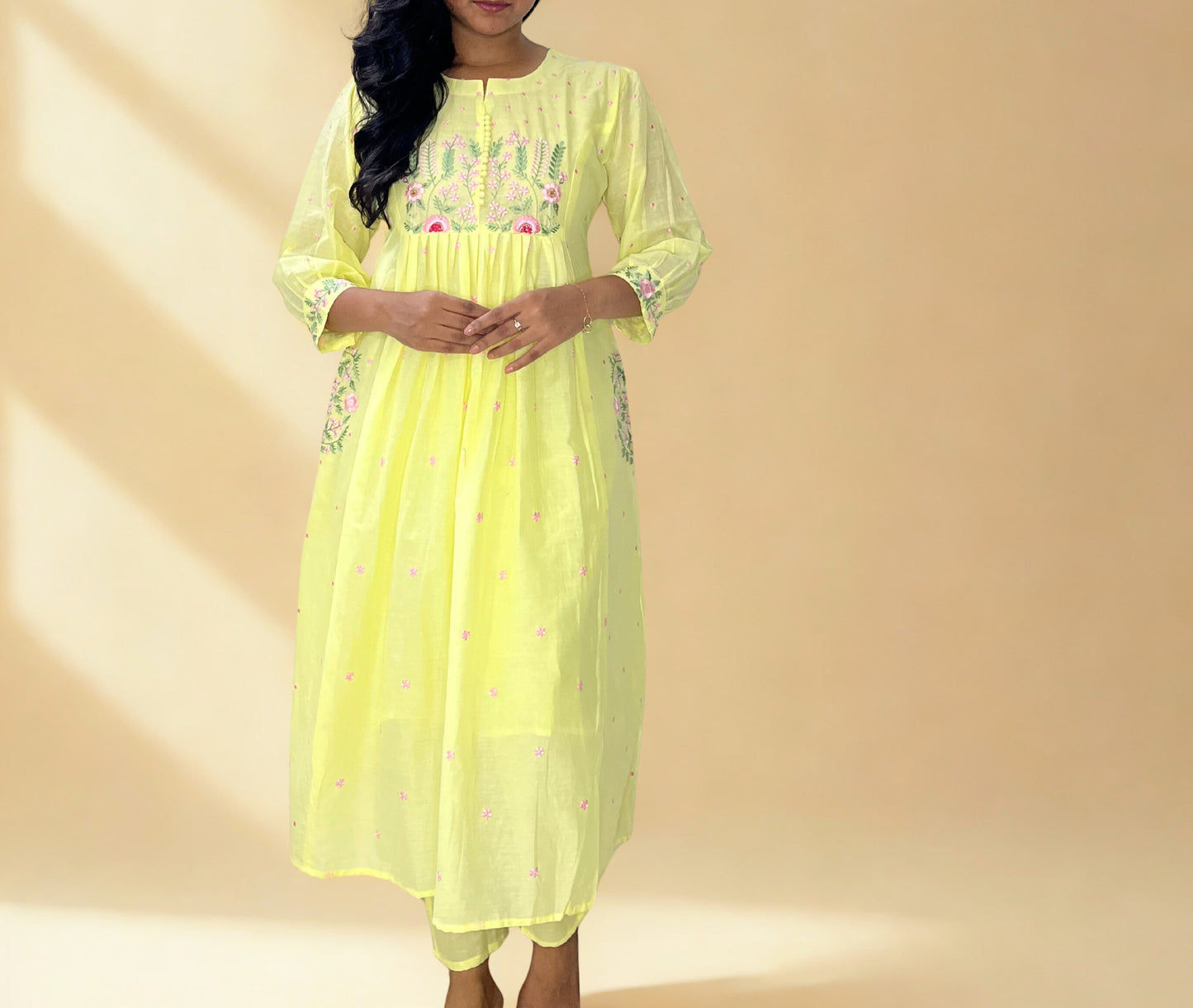 Tivah Lime Glow Cotton Suit Set