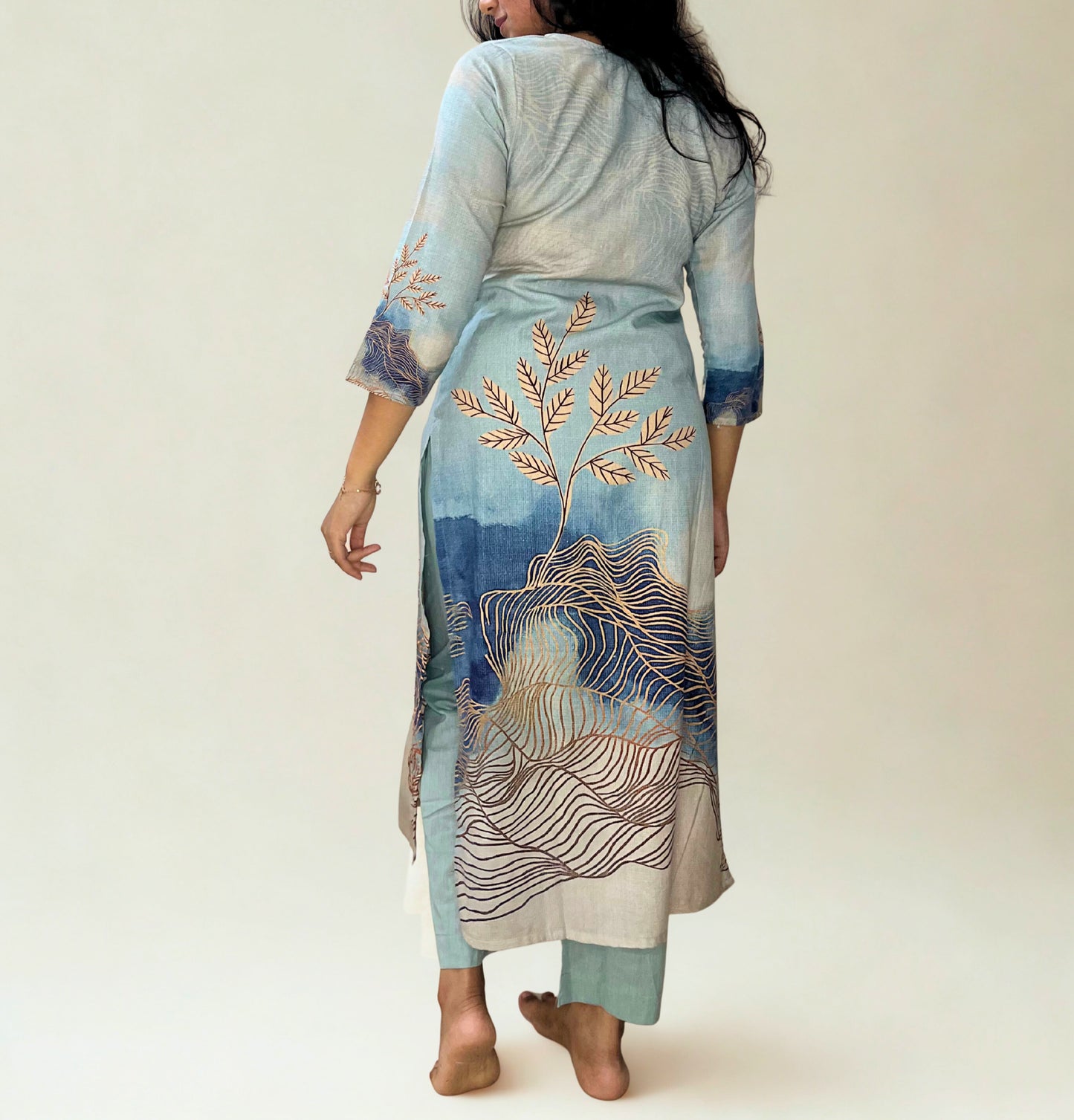 Tivah Ocean Mist Cotton Kurta-Pant Set