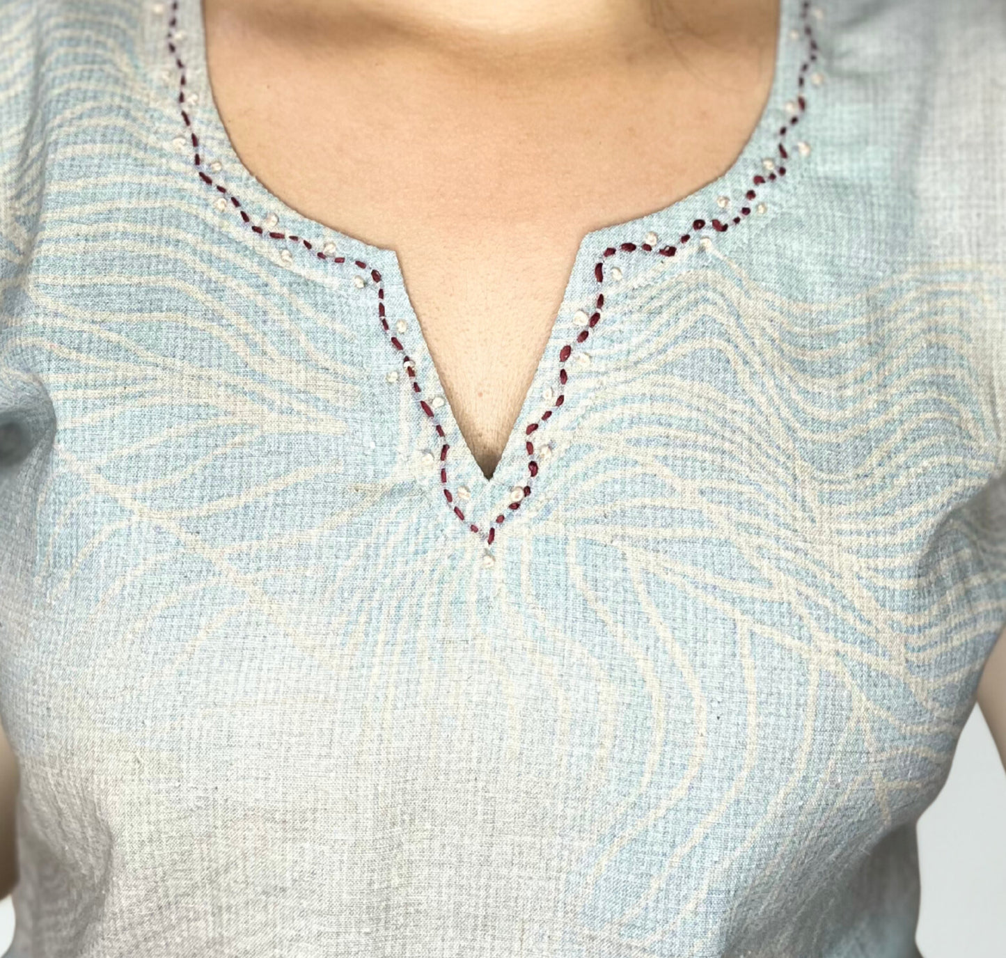 Tivah Ocean Mist Cotton Kurta-Pant Set